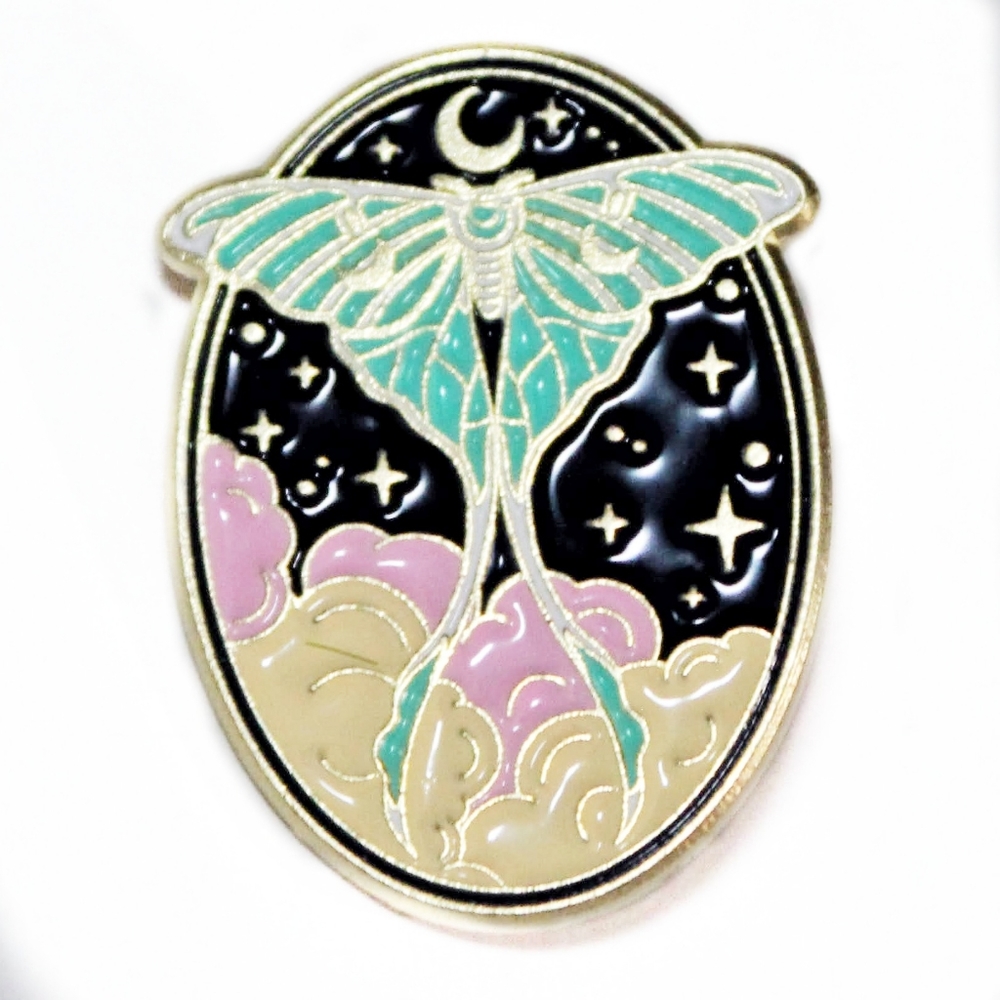 Witchy/Garden Goth celestial Luna moth enamel pin